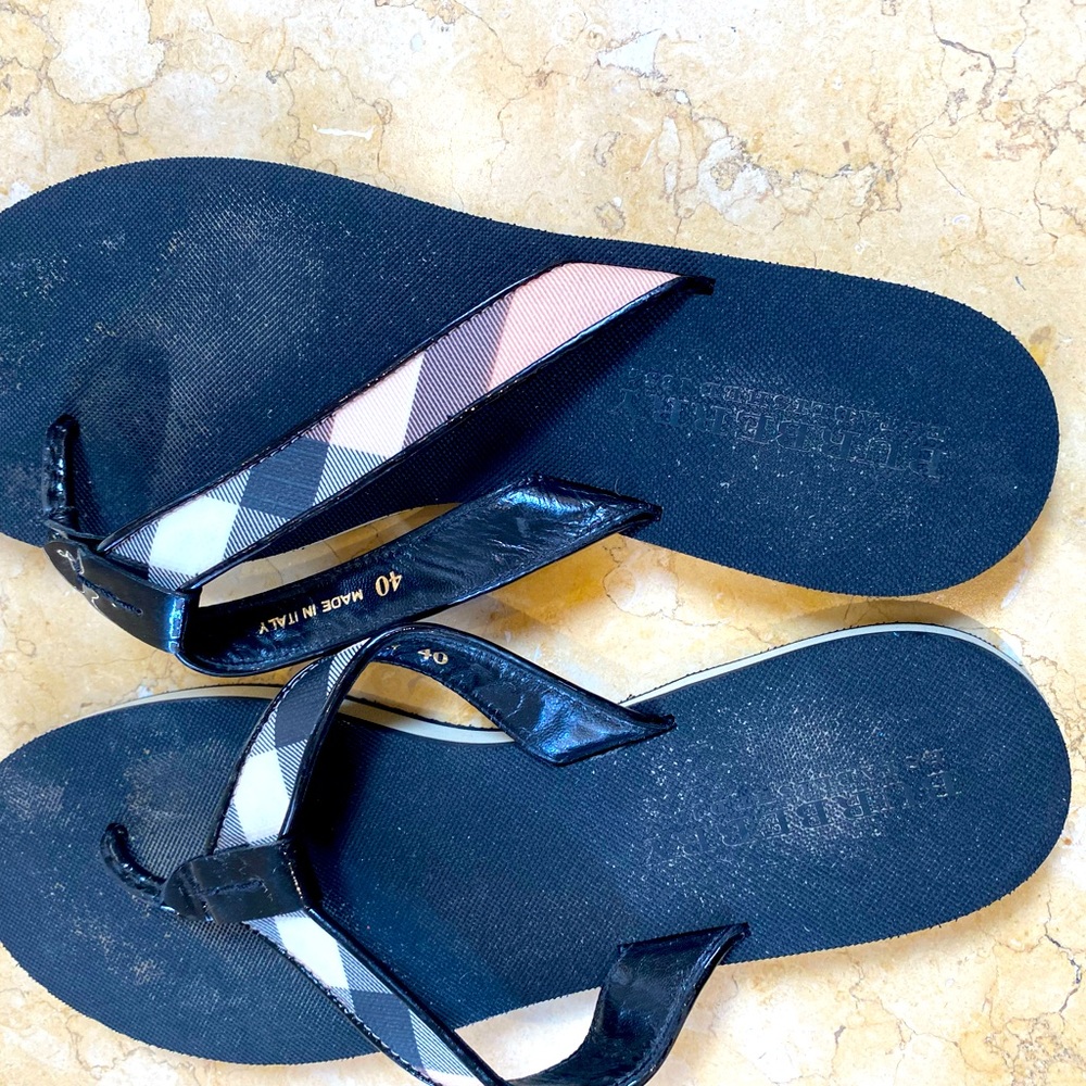 Burberry Black and Plaid Sandals